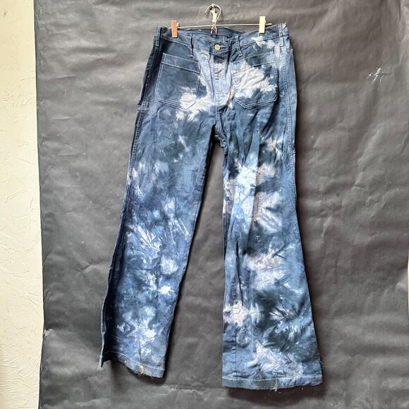 Wide Leg Jeans Black Tie Dye Size 33x34 Denim Ecofriendly Colorfast Tied Dyed - Picture 9 of 10